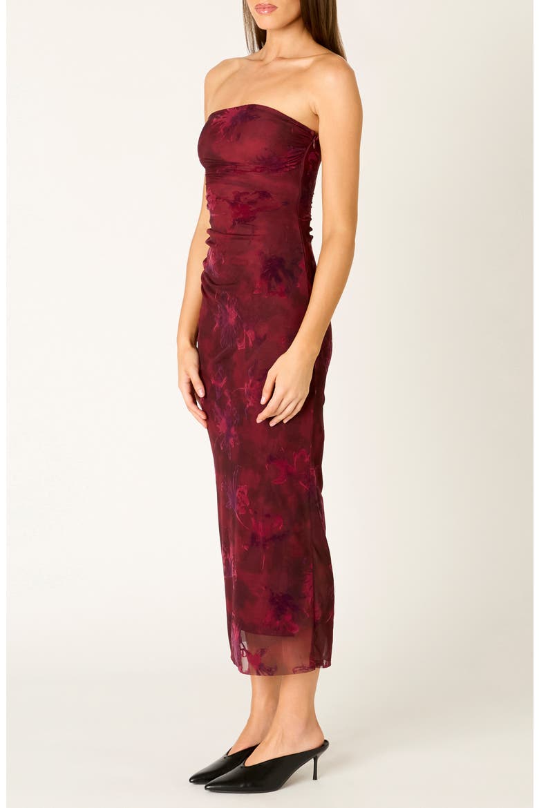 Rowa Strapless Midi Dress, Alternate, color, MERLOT