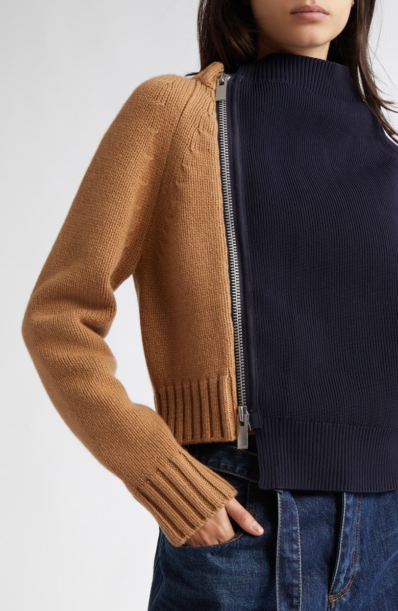 Sacai Two-Tone Asymmetric Zip Sweater, Alternate, color, 