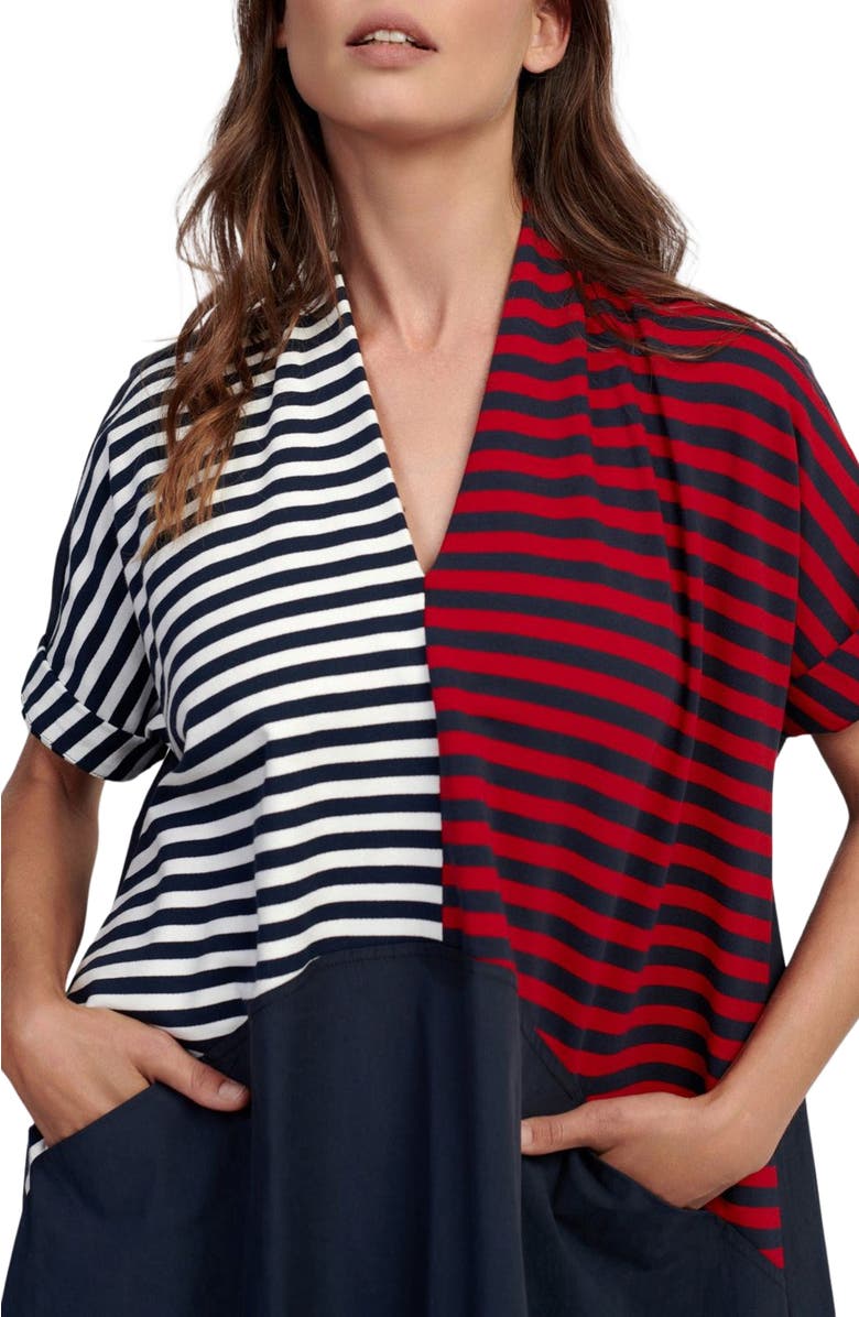 Alembika Tricolor mixed media V-neck maxi dress, Alternate, color, 