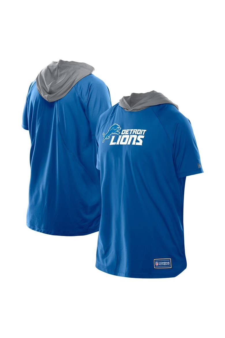 Men's New Era  Blue Detroit Lions Combine Authentic Hooded Raglan Short-Sleeve T-Shirt, Main, color, Blue