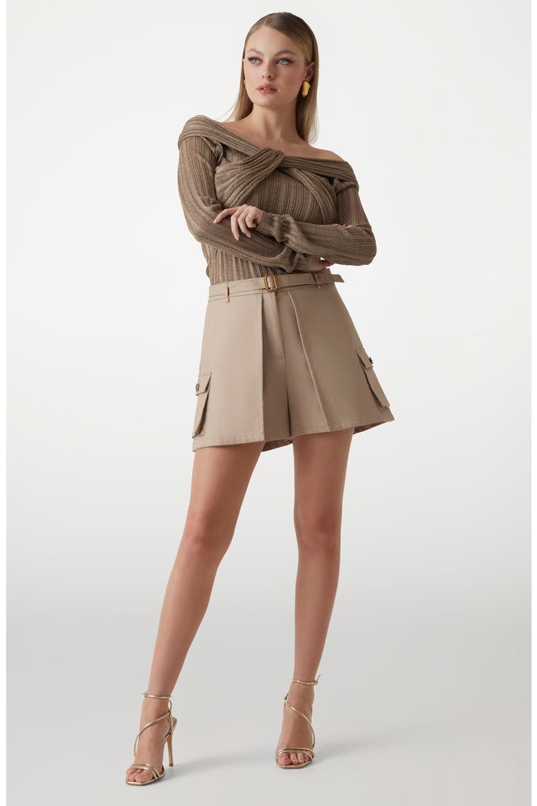 Cindy High Waist Belted Cargo Shorts, Alternate, color, BROWN