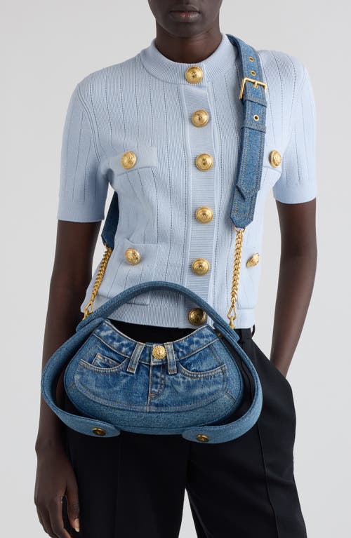 Balmain Jolie Madam Medium Top-handle Bag In Denim In 6ff Denim