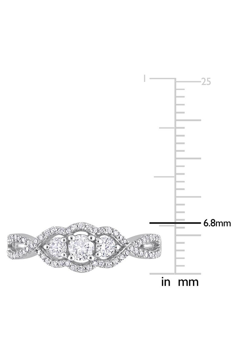 Diamond 3-Stone Halo Engagement Ring - 0.5ct., Alternate, color, WHITE GOLD