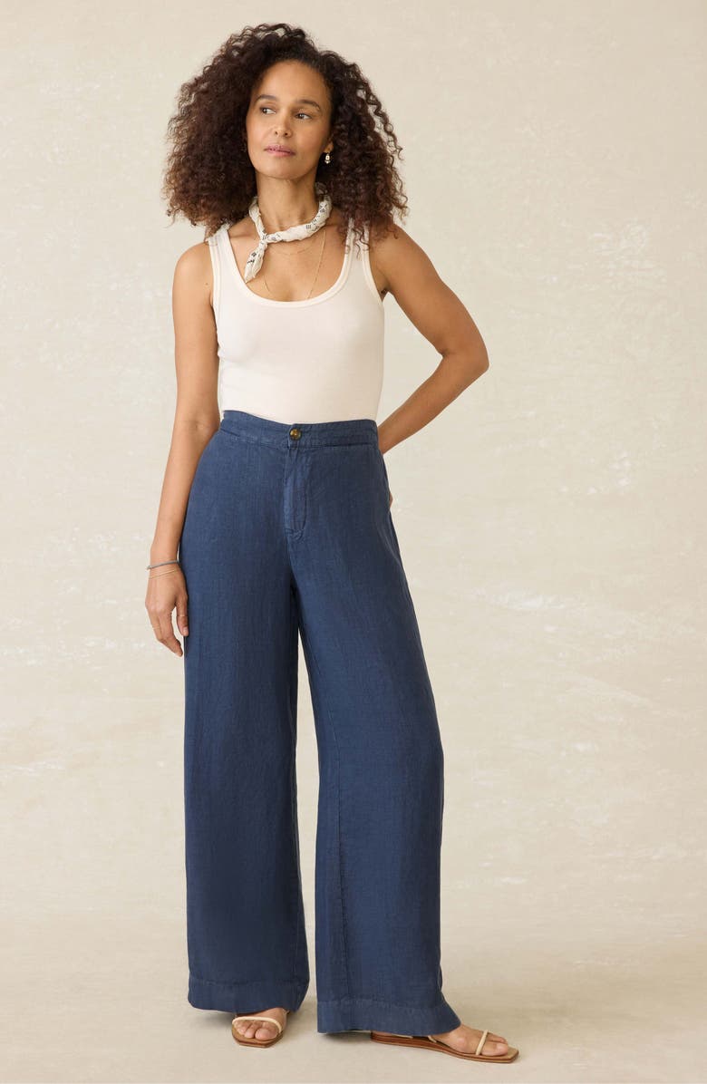 Faherty Sun Strider Wide Leg Linen Pants, Alternate, color, Deep Sea Navy