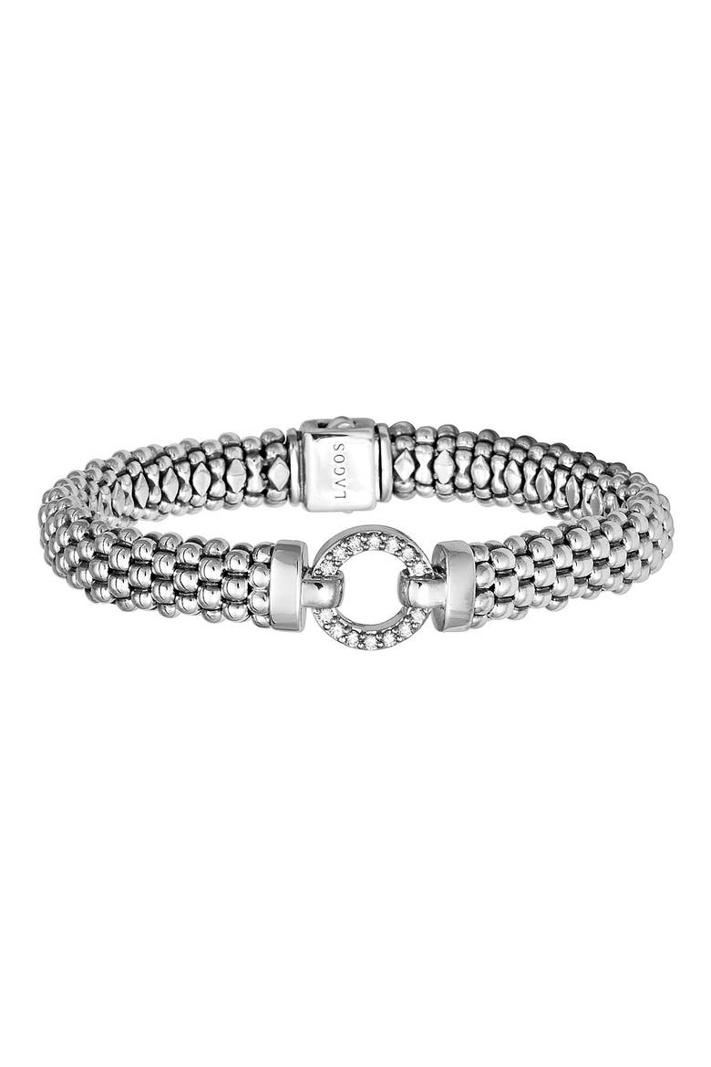 Enso Circle Game Diamond Caviar Rope Bracelet, Main, color, SILVER