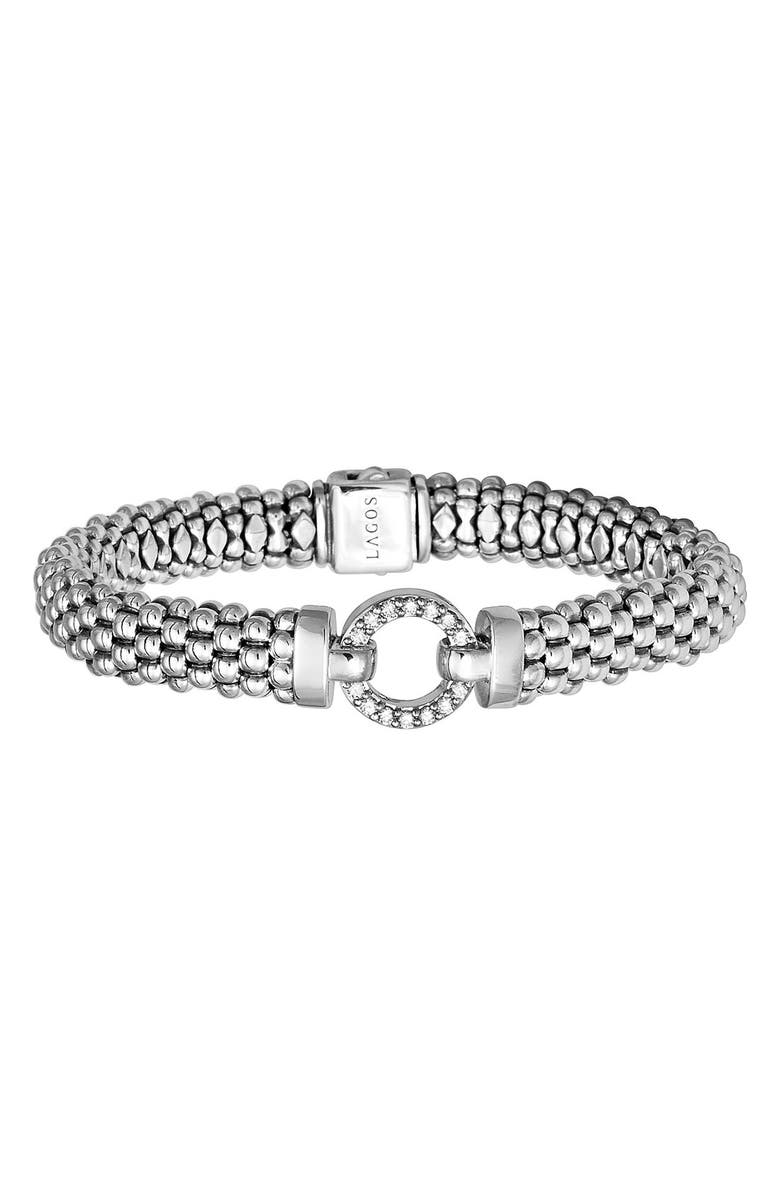 LAGOS Enso Circle Game Diamond Caviar Rope Bracelet, Main, color, Silver