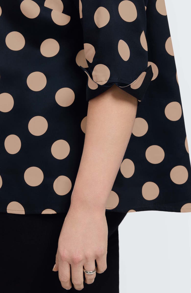 Foxcroft Agnes Dot Print Three-Quarter Sleeve Popover Top, Alternate, color, Black/ Almond