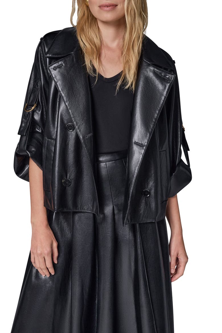 Roll Sleeve Faux Leather Jacket, Alternate, color, BLACK