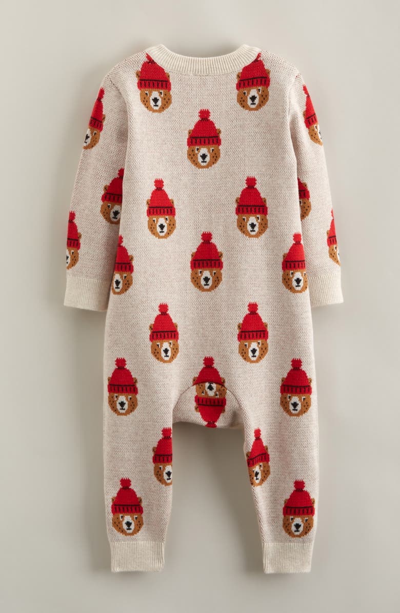 Tucker + Tate Bear Jacquard Cotton Sweater Romper, Alternate, color, Beige Oat Bear Intarsia