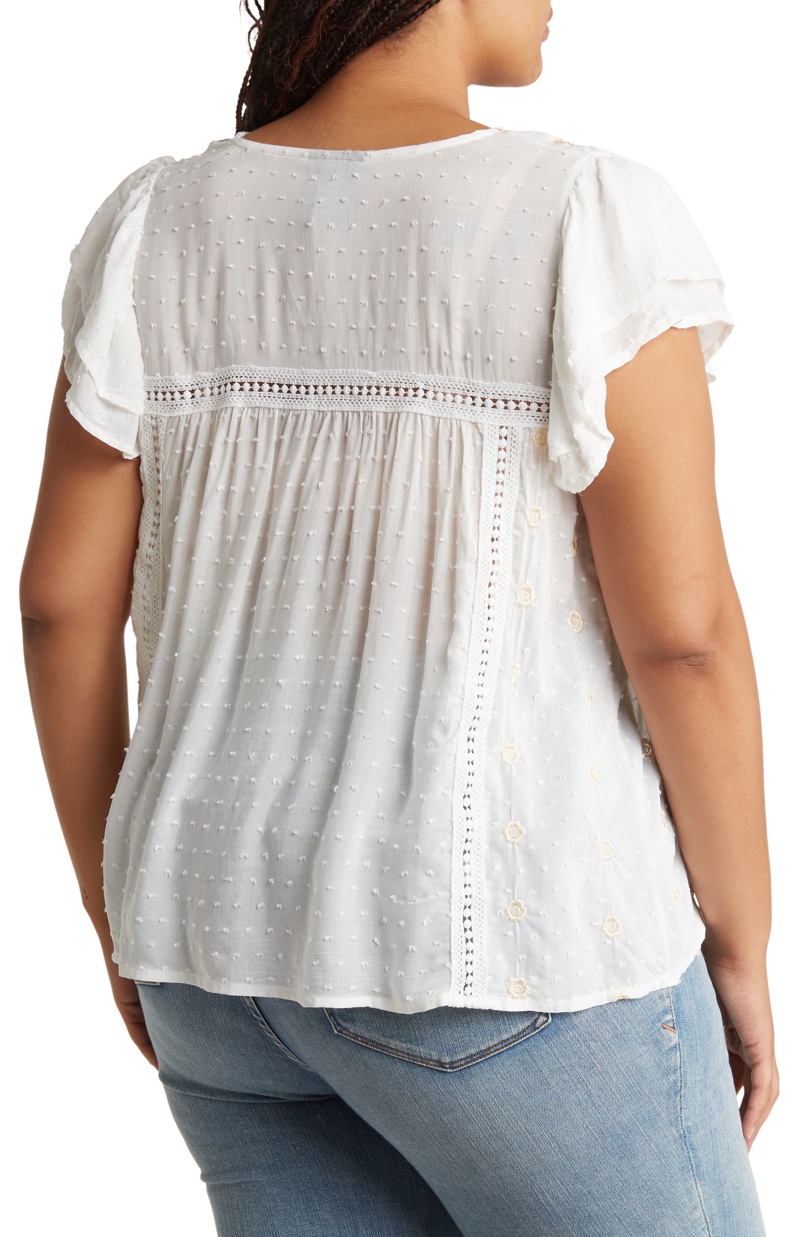 Flutter Sleeve Embroidered Swiss Dot Blouse - image 2