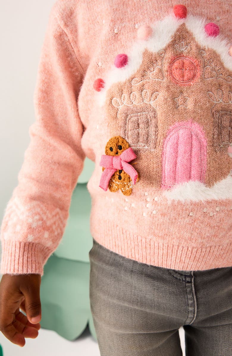 NEXT Kids' Gingerbread House Sweater, Alternate, color, Pink