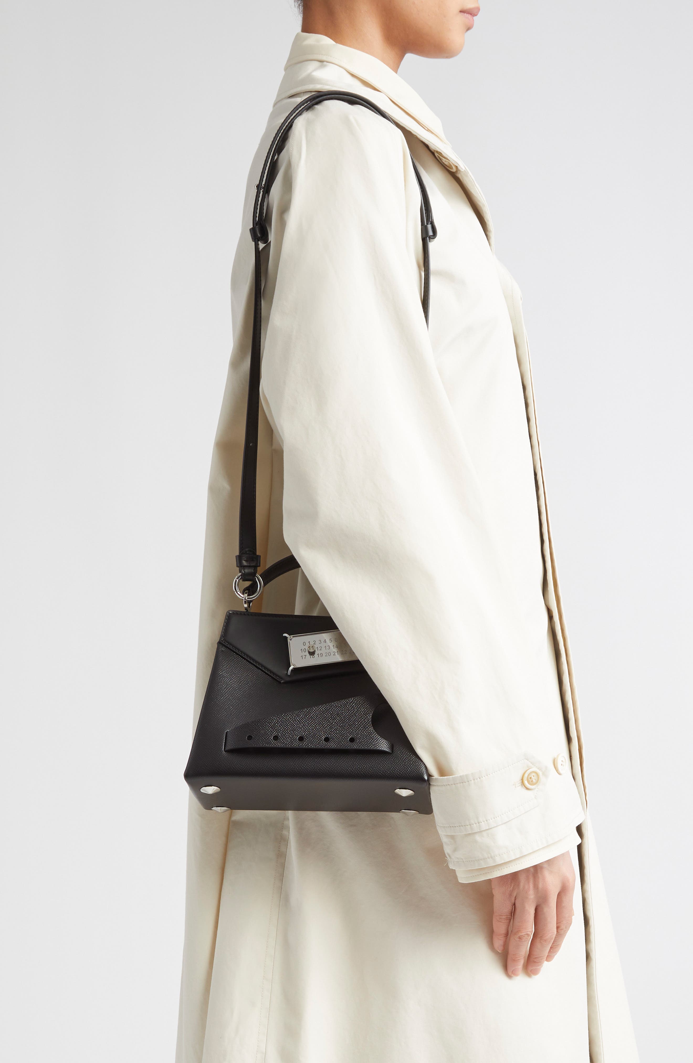 Maison Margiela Small Snatched Leather Top Handle Bag, Alternate, color, Black