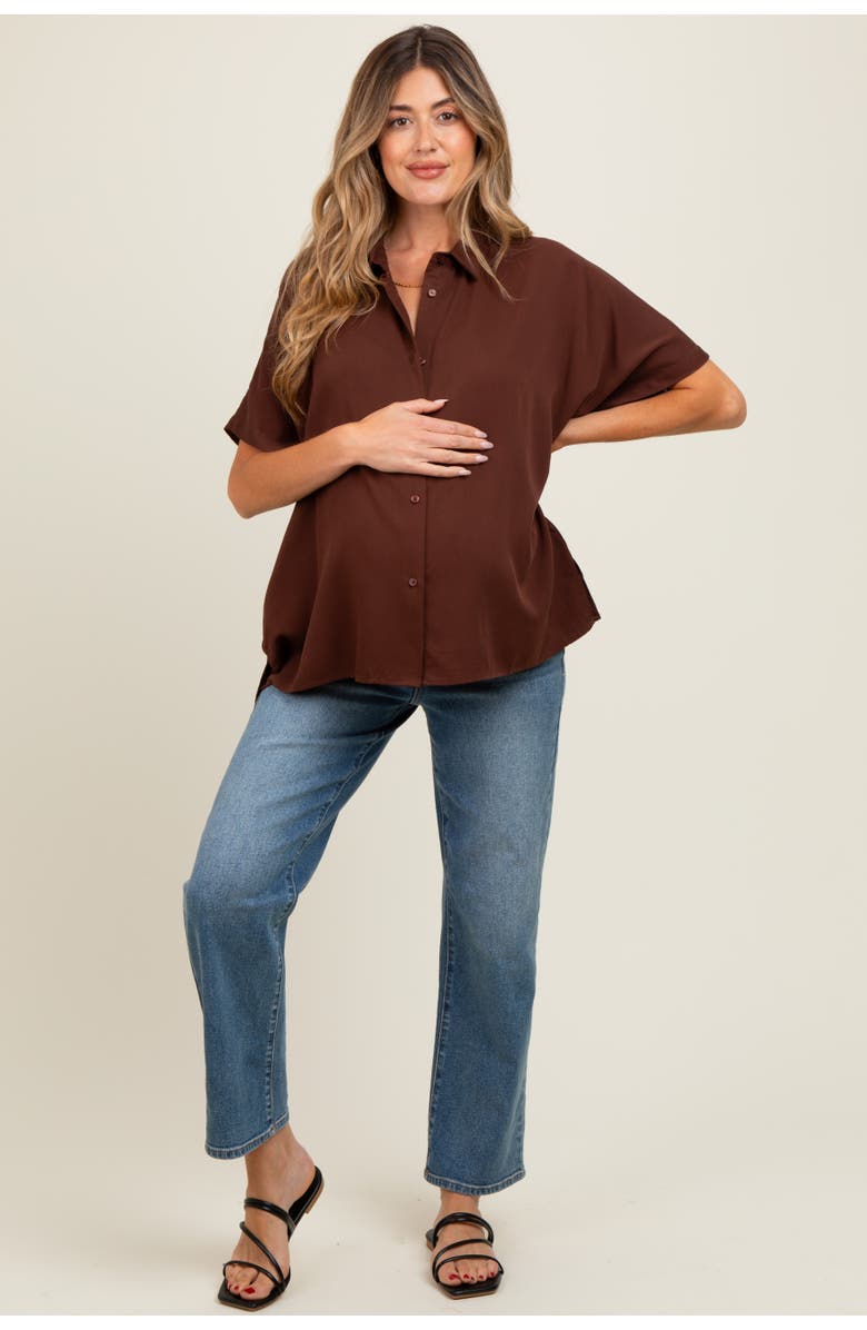 PinkBlush Dolman Sleeve Button Down Blouse, Alternate, color, Brown