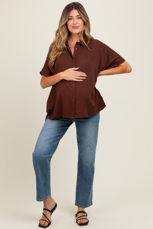 Pinkblush Dolman Sleeve Button Down Blouse In Brown