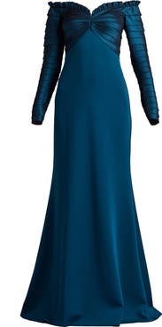 Tadashi Shoji Off the Shoulder Long Sleeve Mermaid Gown