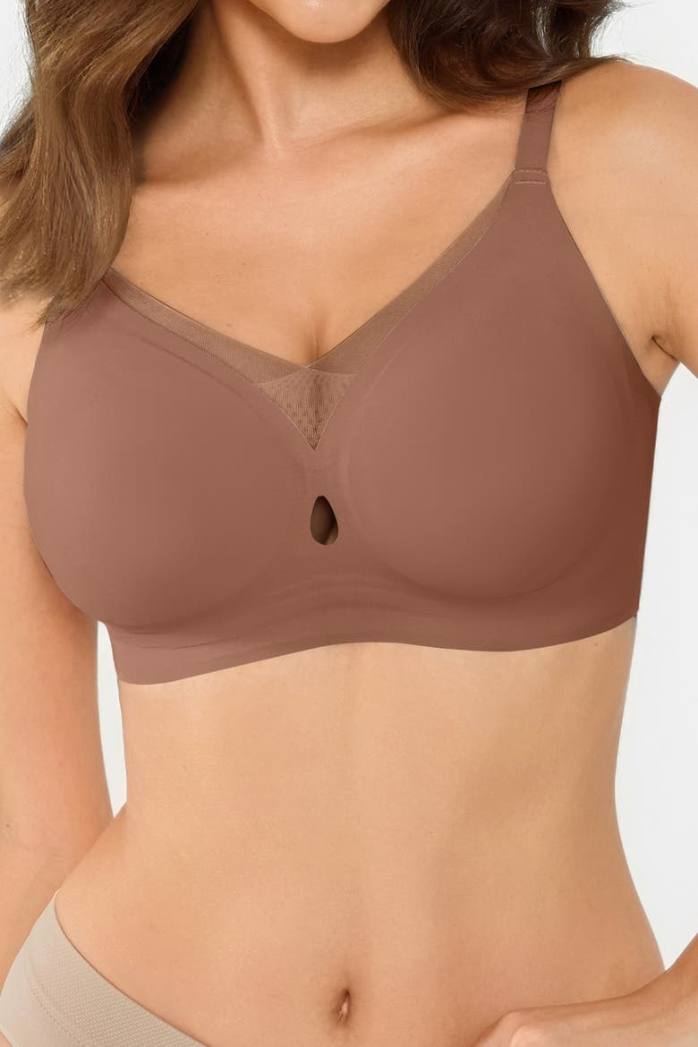 Seamless Wireless Jelly Leopard Contour Minimizer Support Bra, Alternate, color, Latte