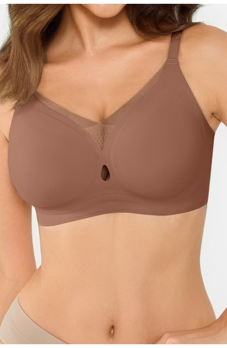 Popilush Seamless Wireless Jelly Leopard Contour Minimizer Support Bra, Alternate, color, Latte