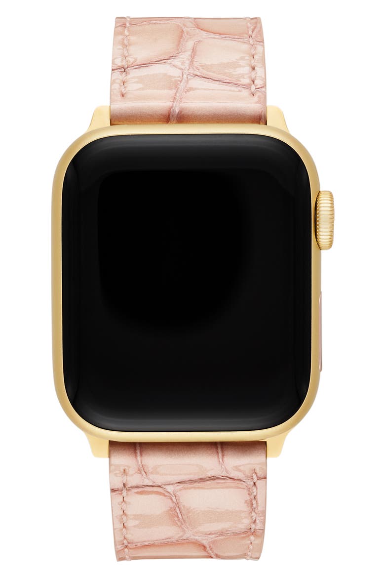 Croc Embossed Leather 20mm Apple Watch® Watchband, Alternate, color, PINK