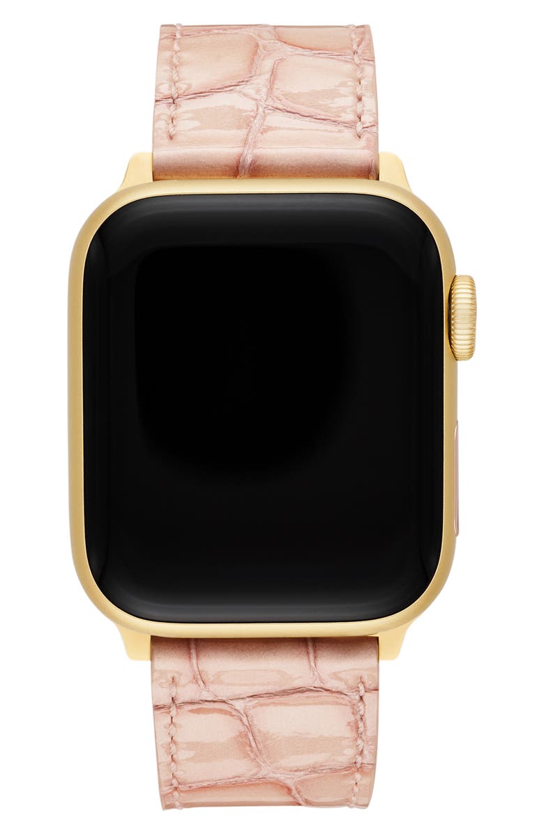 MICHELE Croc Embossed Leather 20mm Apple Watch<sup>®</sup> Watchband, Alternate, color, Pink