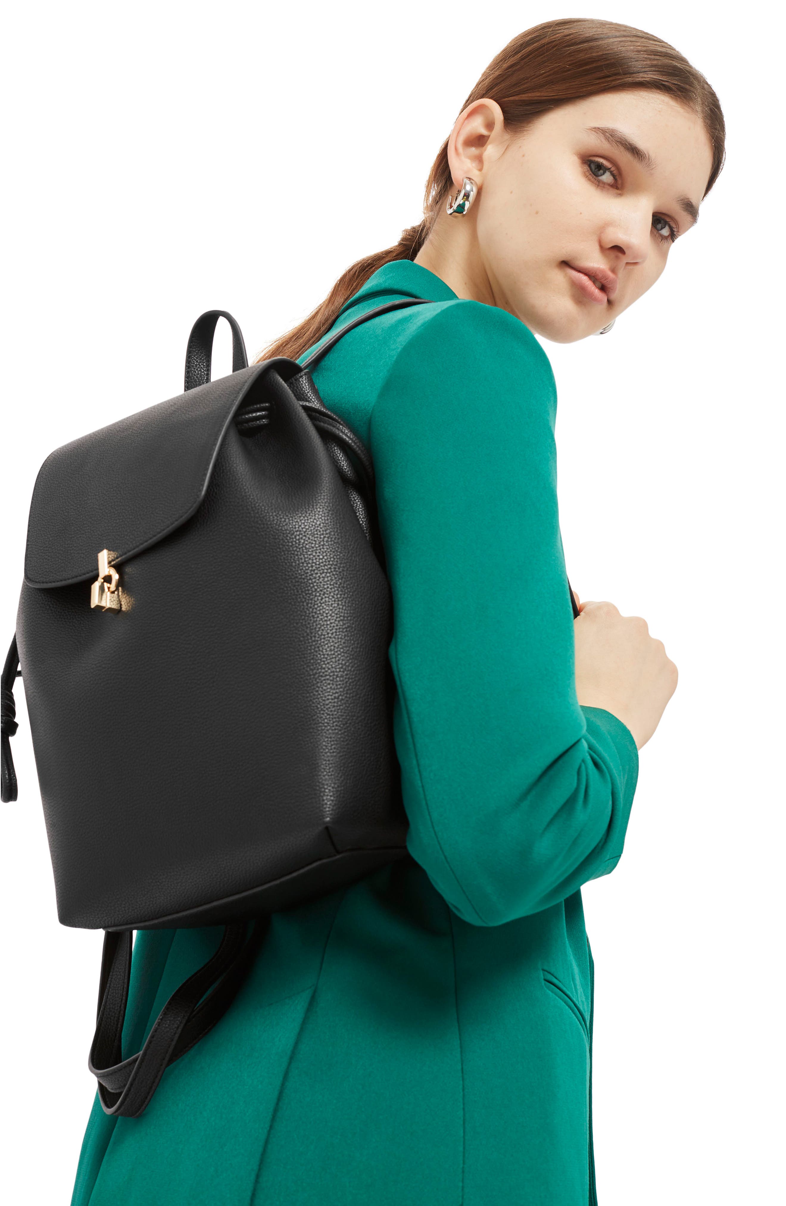 Topshop Lucy Metal Tab Backpack, Alternate, color, 