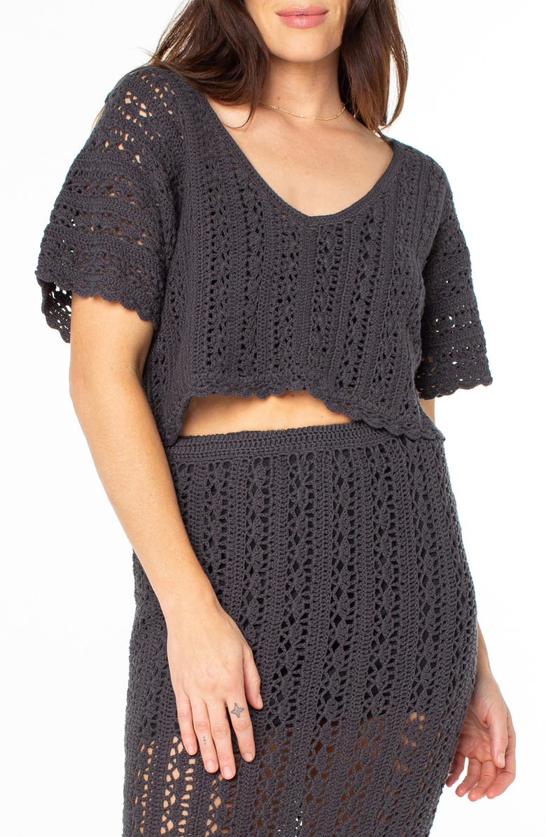 Roxy Sea Swirl Boxy Crochet Sweater, Main, color,