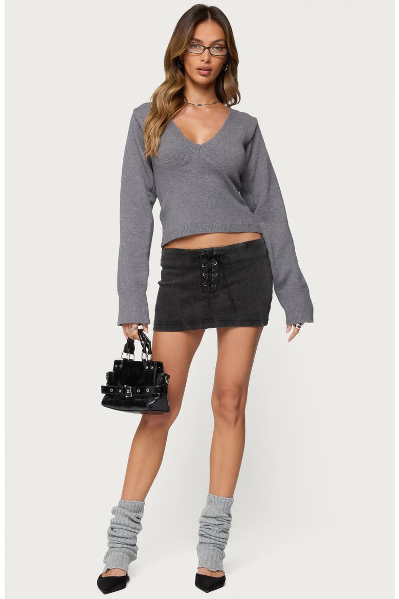Lace Up Stretch Denim Miniskirt, Alternate, color, BLACK-WASHED