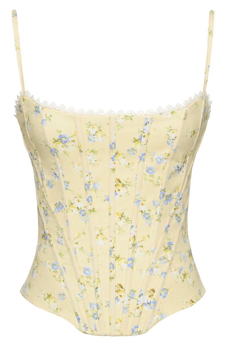 HOUSE OF CB Cadie Lemon Floral Stretch Cotton Corset Top, Alternate, color, Lemon Floral