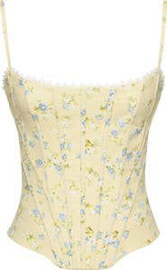 HOUSE OF CB Cadie Lemon Floral Stretch Cotton Corset Top