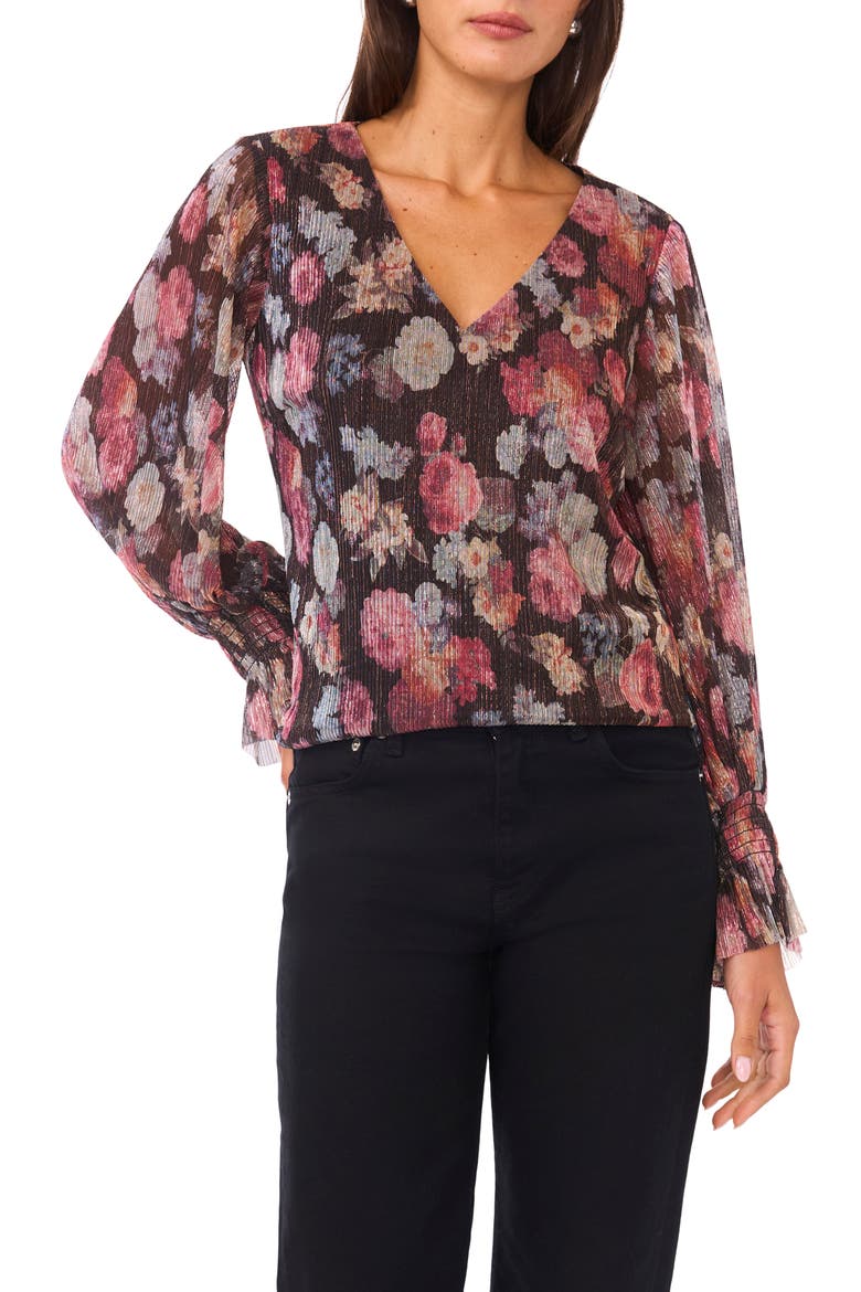 Metallic Balloon Sleeve Top, Main, color, RICH BLACK