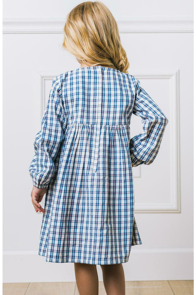 Girls' Organic Smocked Long Sleeve Dress, Kids, Alternate, color, Ivory and Blue Check