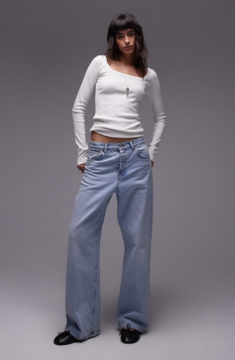 Topshop Square Neck Long Sleeve Top, Alternate, color,