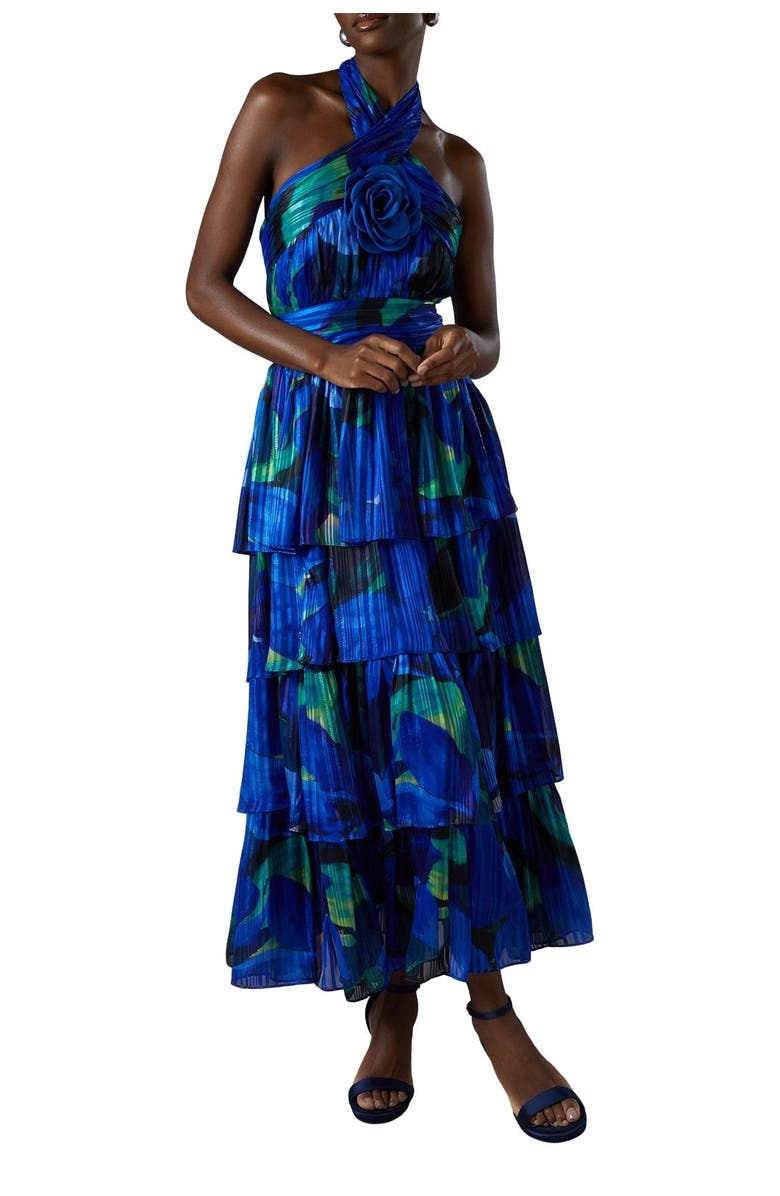 Coast Tiered Halter Tie Neck Maxi Dress, Alternate, color, Blue