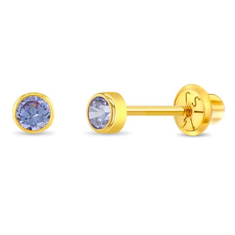 14k Tiny Cubic Zirconia Birthstone Earrings