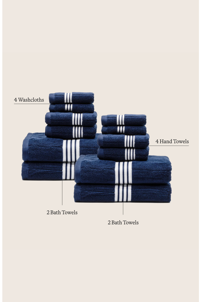 Nautilus 12-Piece Bath Towel Family Set, Alternate, color, Navy / White