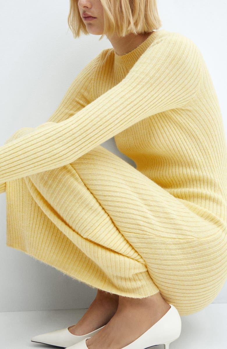 MANGO Rib Long Sleeve Knit Midi Dress, Alternate, color,