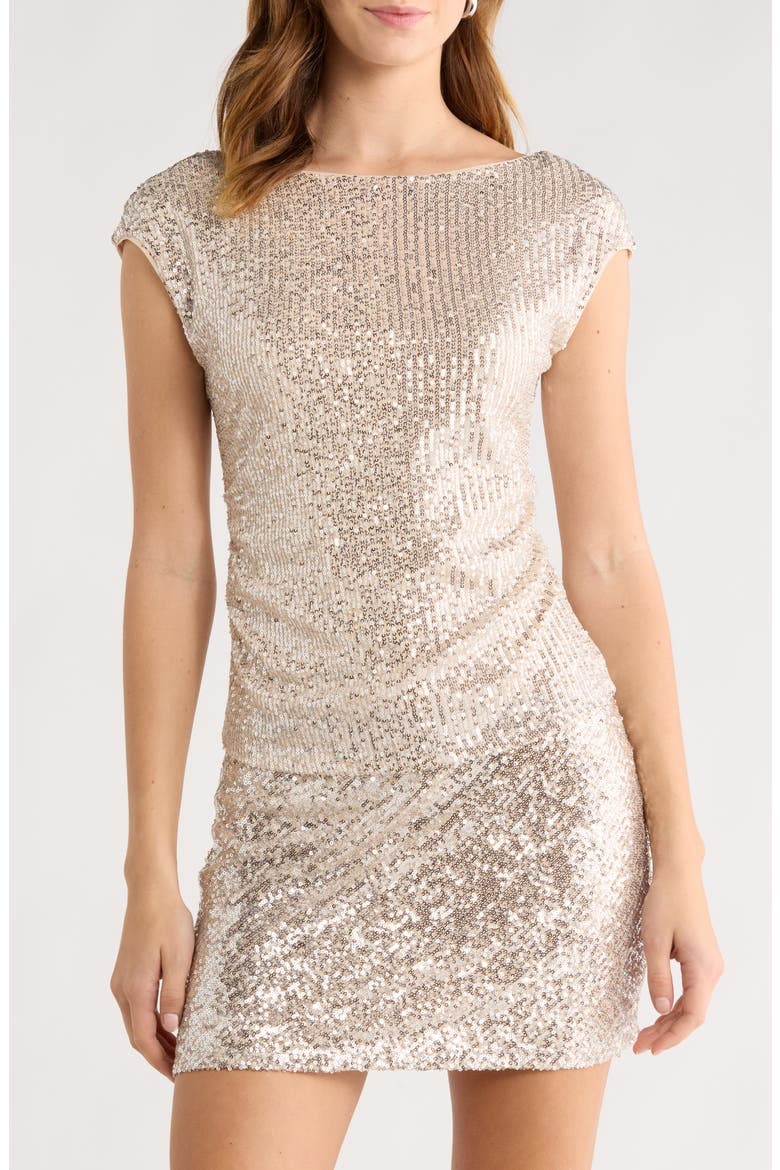Cap Sleeve Sequin Top, Main, color, SILVER