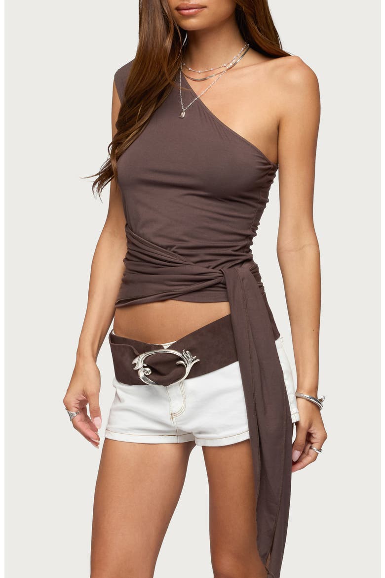 Melisa One-Shoulder Tie Top, Alternate, color, BROWN