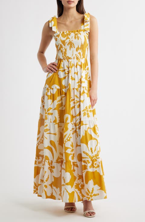 Floral Tie Shoulder Tiered Maxi Dress