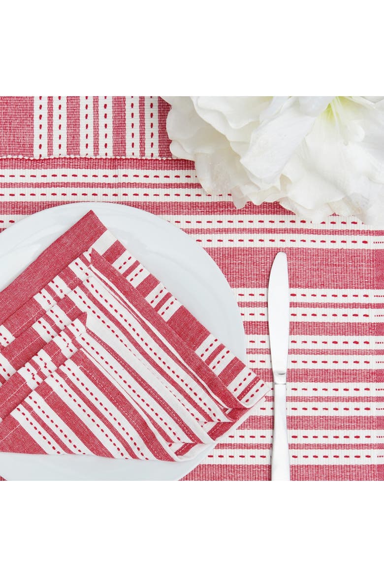 Warner Red Scarlet Striped 100% Cotton Table Runner 14" x 72", Alternate, color, Red