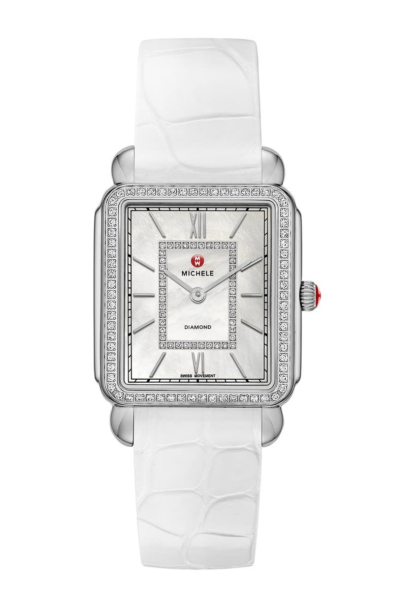 MICHELE 'Deco II' Diamond Dial Watch Case, 30mm x 32mm, Alternate, color, 