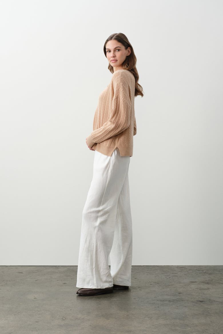 Elina Cashmere Cableknit V-Neck, Alternate, color, HONEY