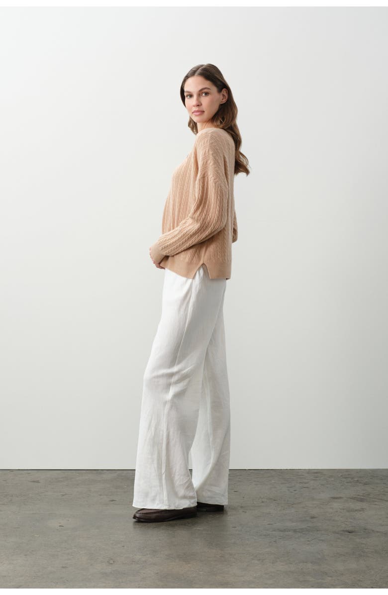 NAKED CASHMERE Elina Cashmere Cableknit V-Neck, Alternate, color, Honey