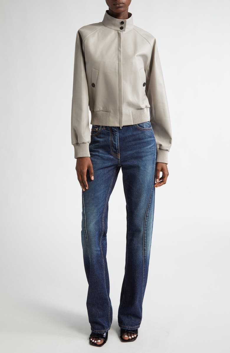 FERRAGAMO Leather Crop Bomber Jacket, Alternate, color, 