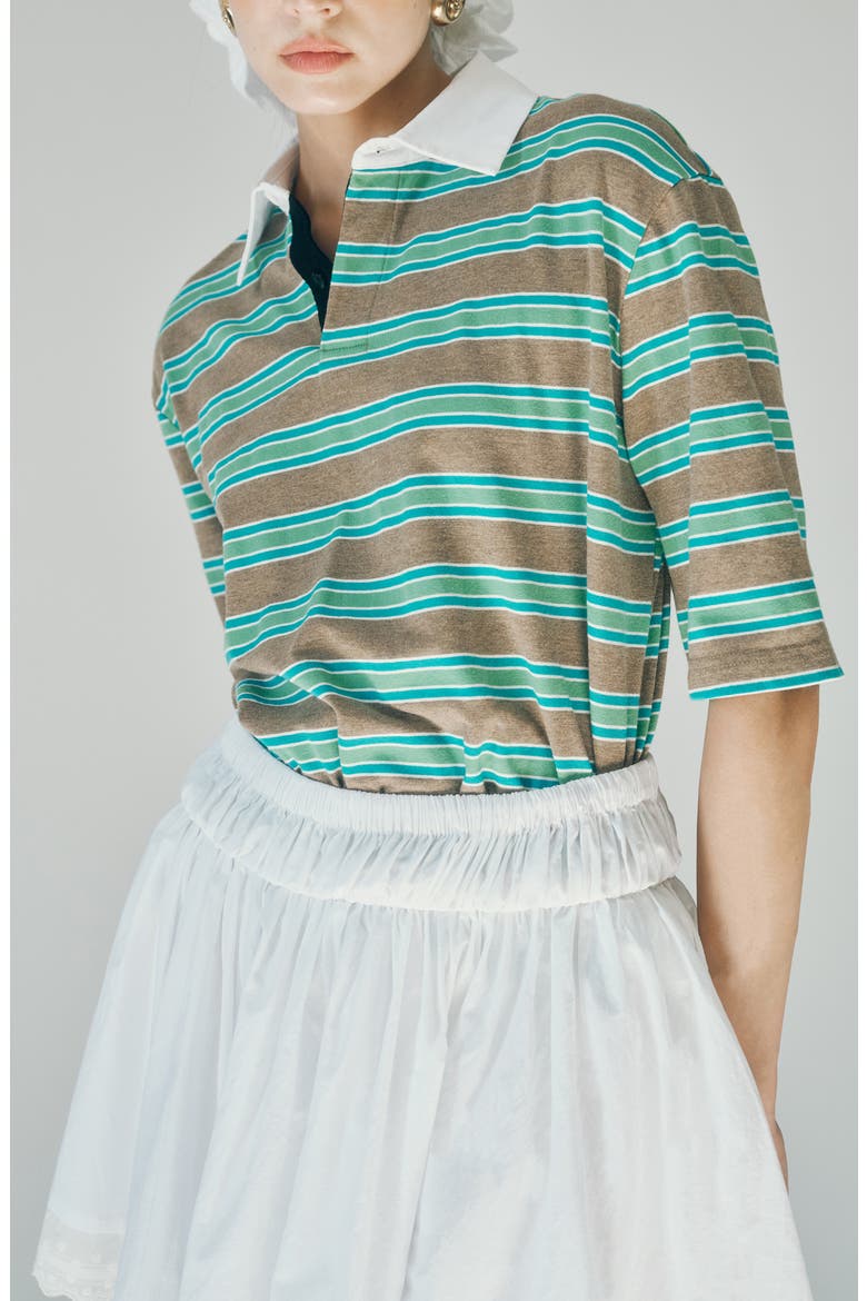 Frankie Stripe Stretch Cotton Polo, Alternate, color, AQUA CAMEL STRIPE