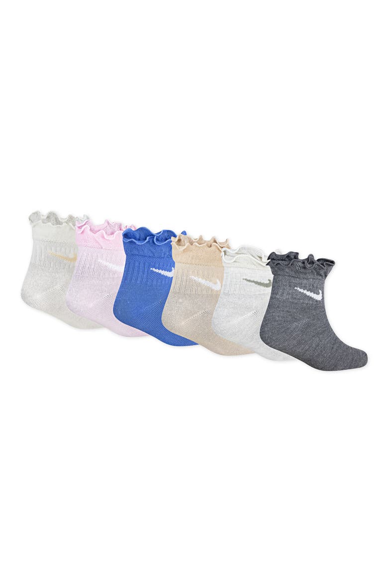 Kids' Dri-FIT 6-Pack Ruffle Ankle Socks, Alternate, color, SAIL ASSORTED