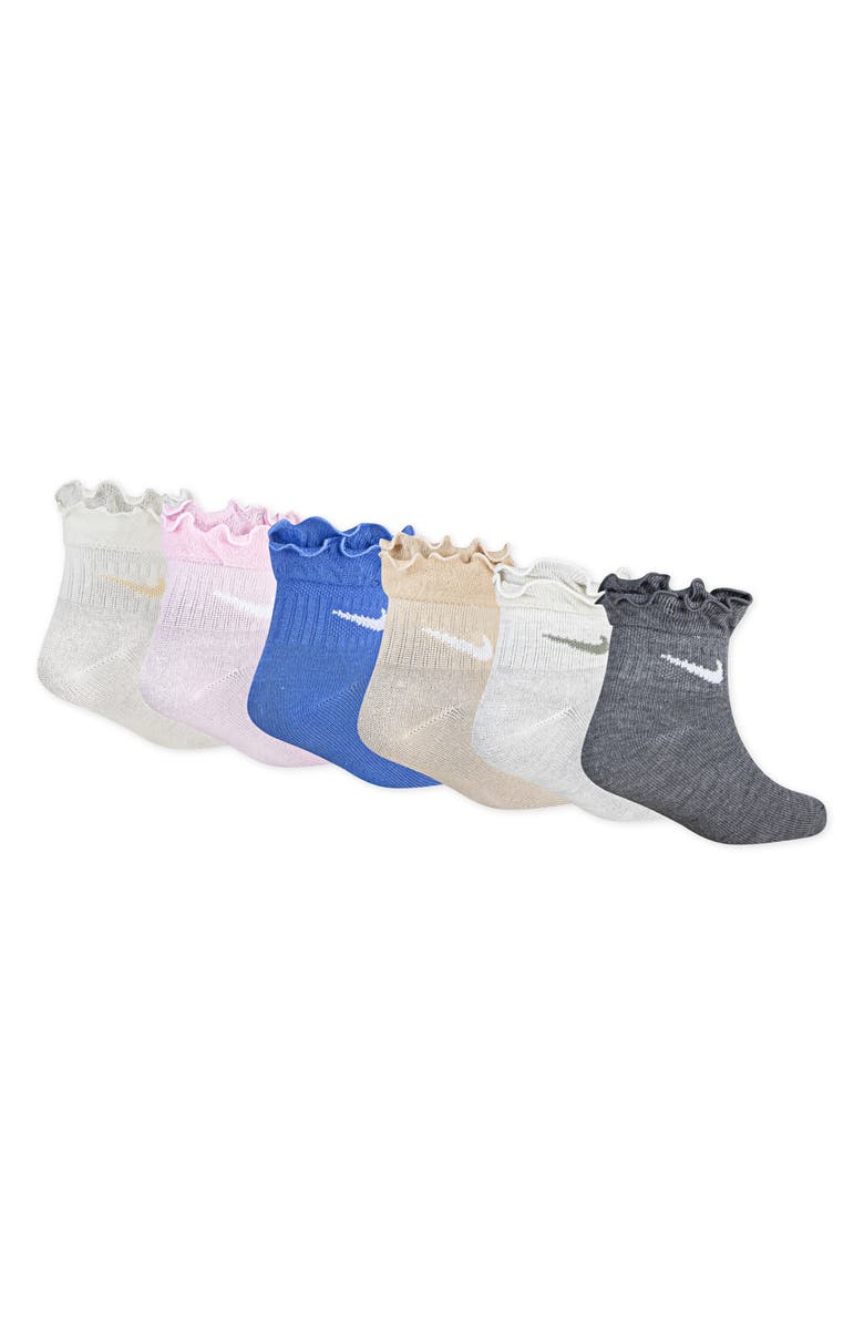 Nike Kids' Dri-FIT 6-Pack Ruffle Ankle Socks, Alternate, color, Sail Assorted