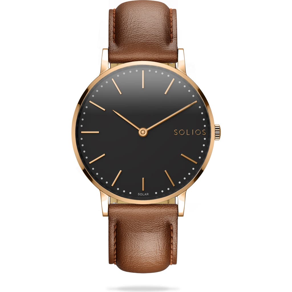 Solios Watches The Solar Classic | Black Dial In Brown Vegan Leather