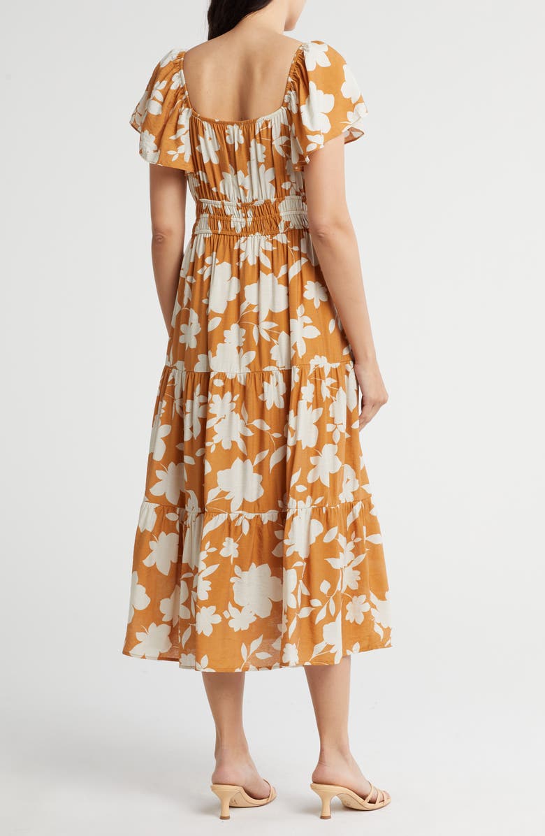 Blu Pepper Floral Tiered Midi Dress, Alternate, color, Caramel