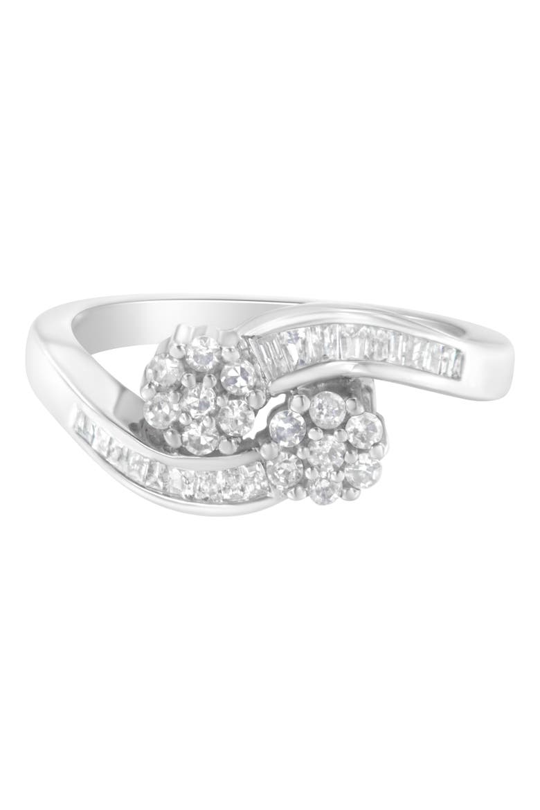 14K White Gold Round and Baguette Diamond Bypass Ring, Alternate, color, White Gold