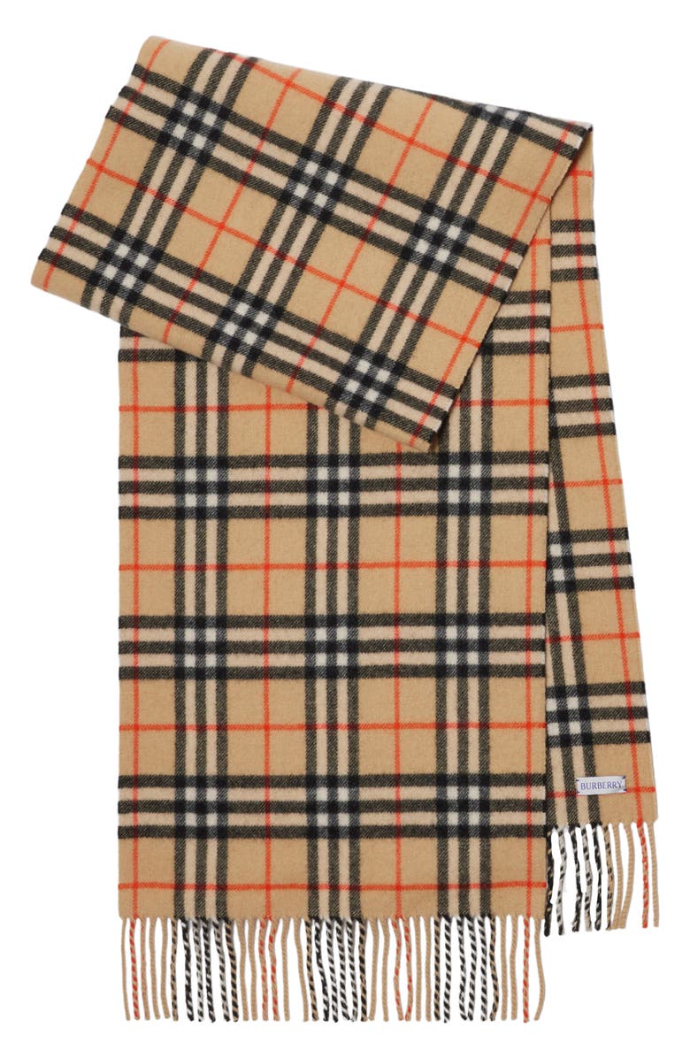 Burberry Megacheck Cashmere Scarf, Alternate, color, Sand